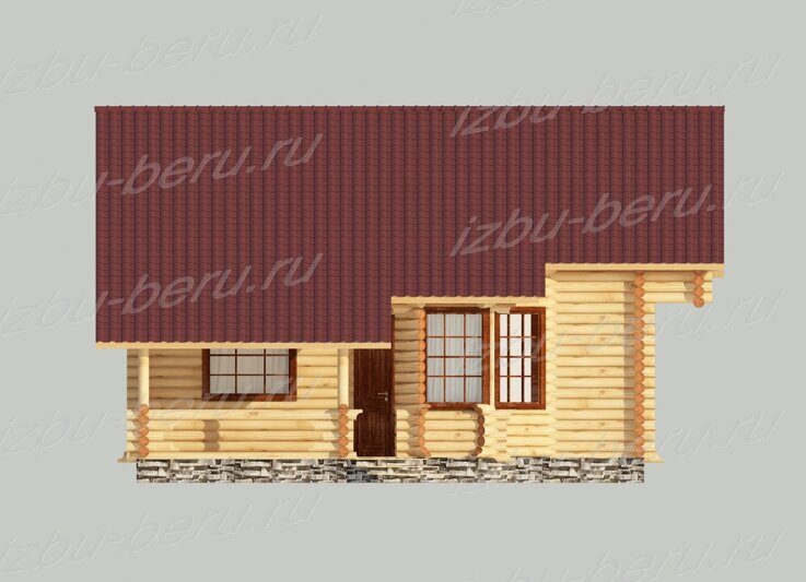 Проект дома из оцилиндрованного бревна в стиле шале, фасад d-48 (1)